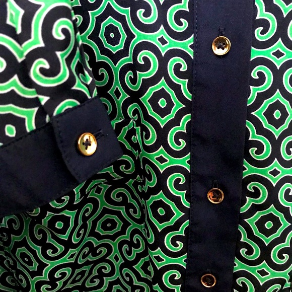 2X Jones New York Green & Navy Print Blouse with Gold Buttons Plus Size - Picture 4 of 6